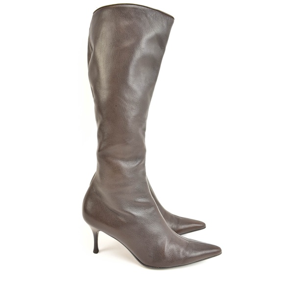 GUCCI: Brown, Leather & Logo, Tall Boots - Picture 4 of 8